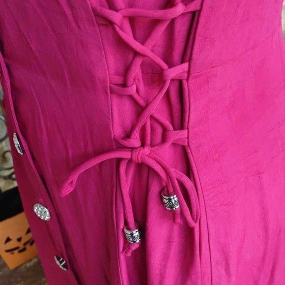 Vintage 1990s Scarlett Button Up Fusia Maxi with Silver Detail - See Measurement - Picture 5 of 16